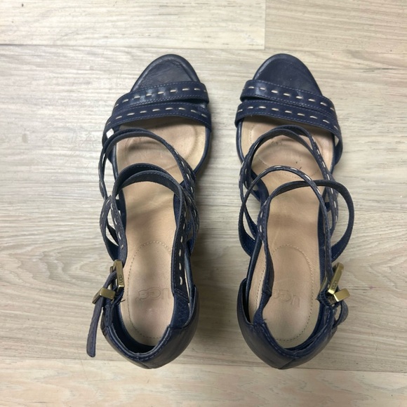 UGG Sandals Platform Strappy Navy Blue Leather Women Sz 8.5 High Heel Open Toe - Picture 10 of 15